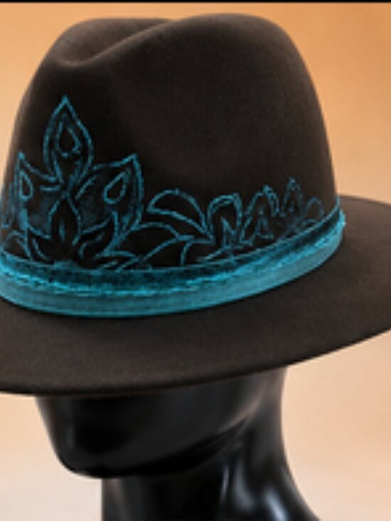 Boutique Black Felt Hat w/ Turquoise Embroidery — Southwestern Boho Festival main image 4